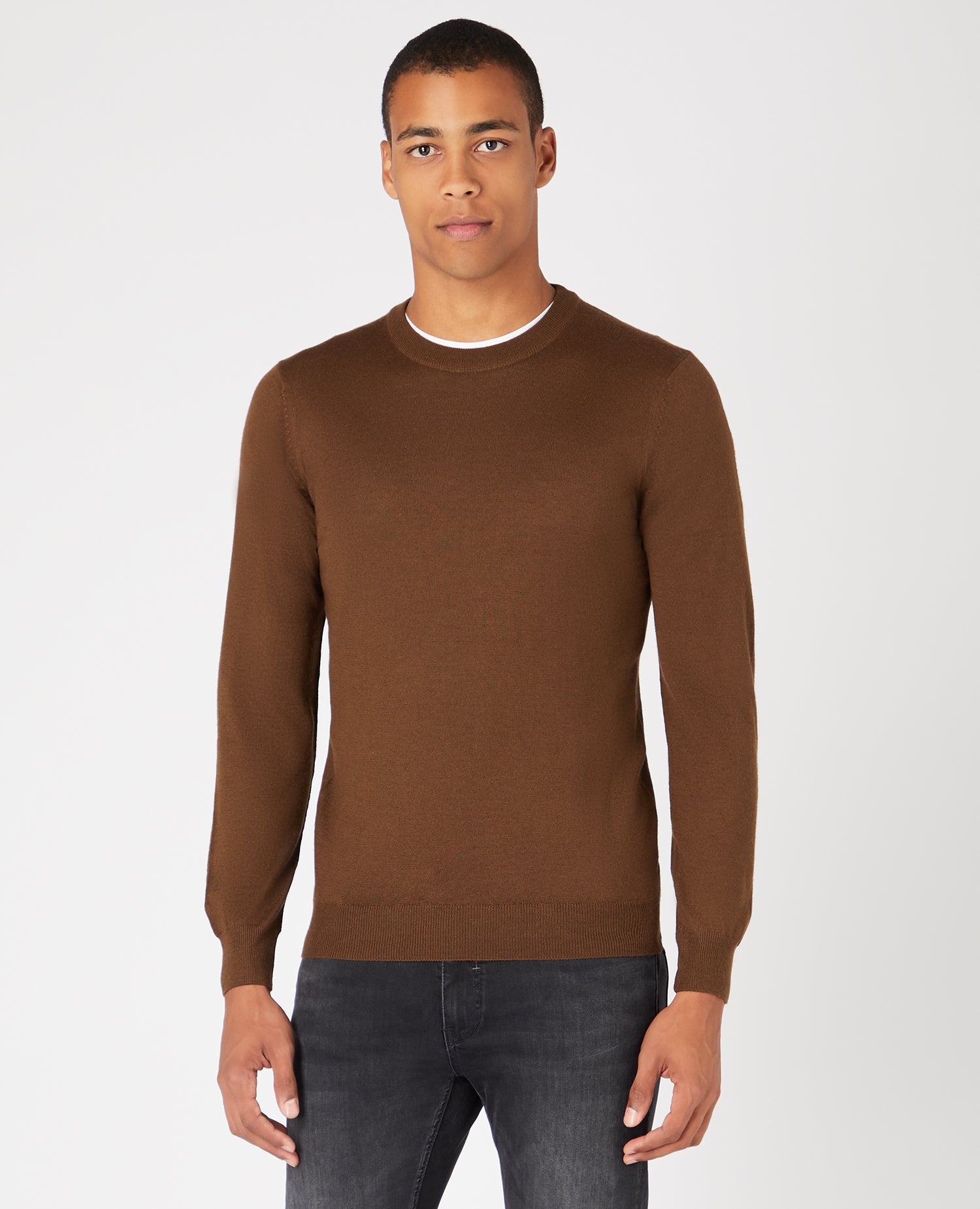 Tapered Fit Merino Wool Acrylic Crew Neck Long Sleeve