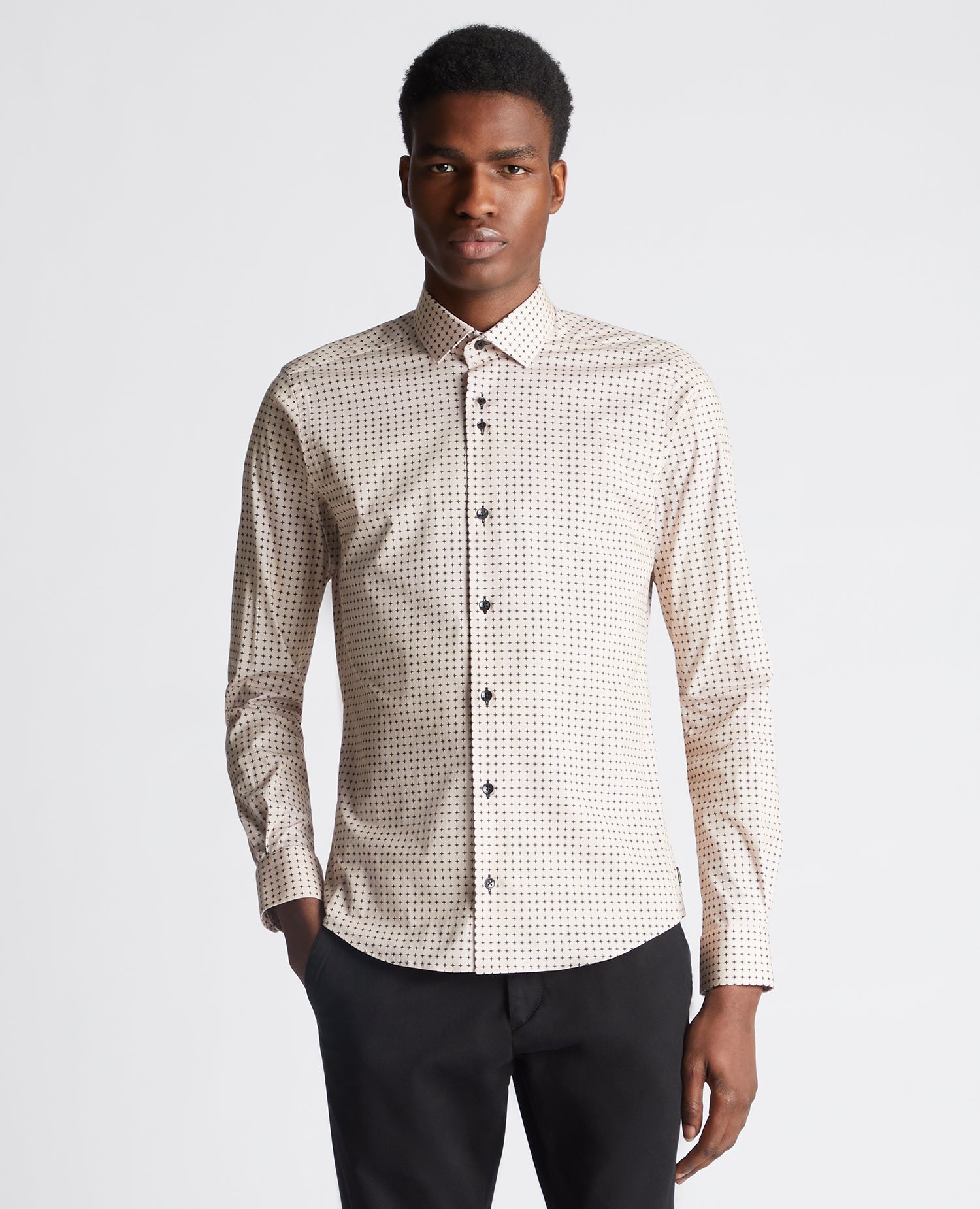 Slim Fit Print Cotton-Blend Stretch Shirt