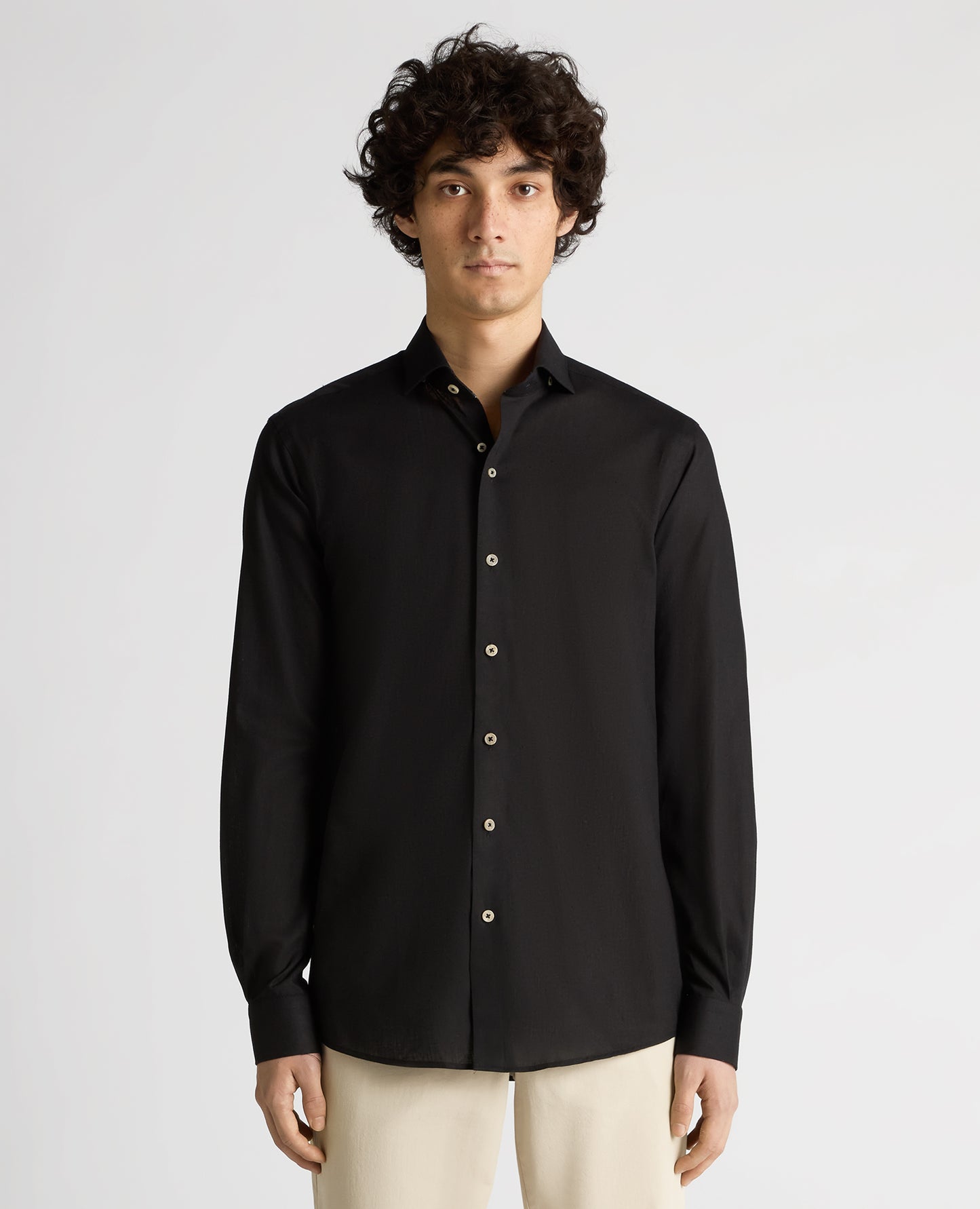 Tapered Fit Cotton-Linen Blend Shirt