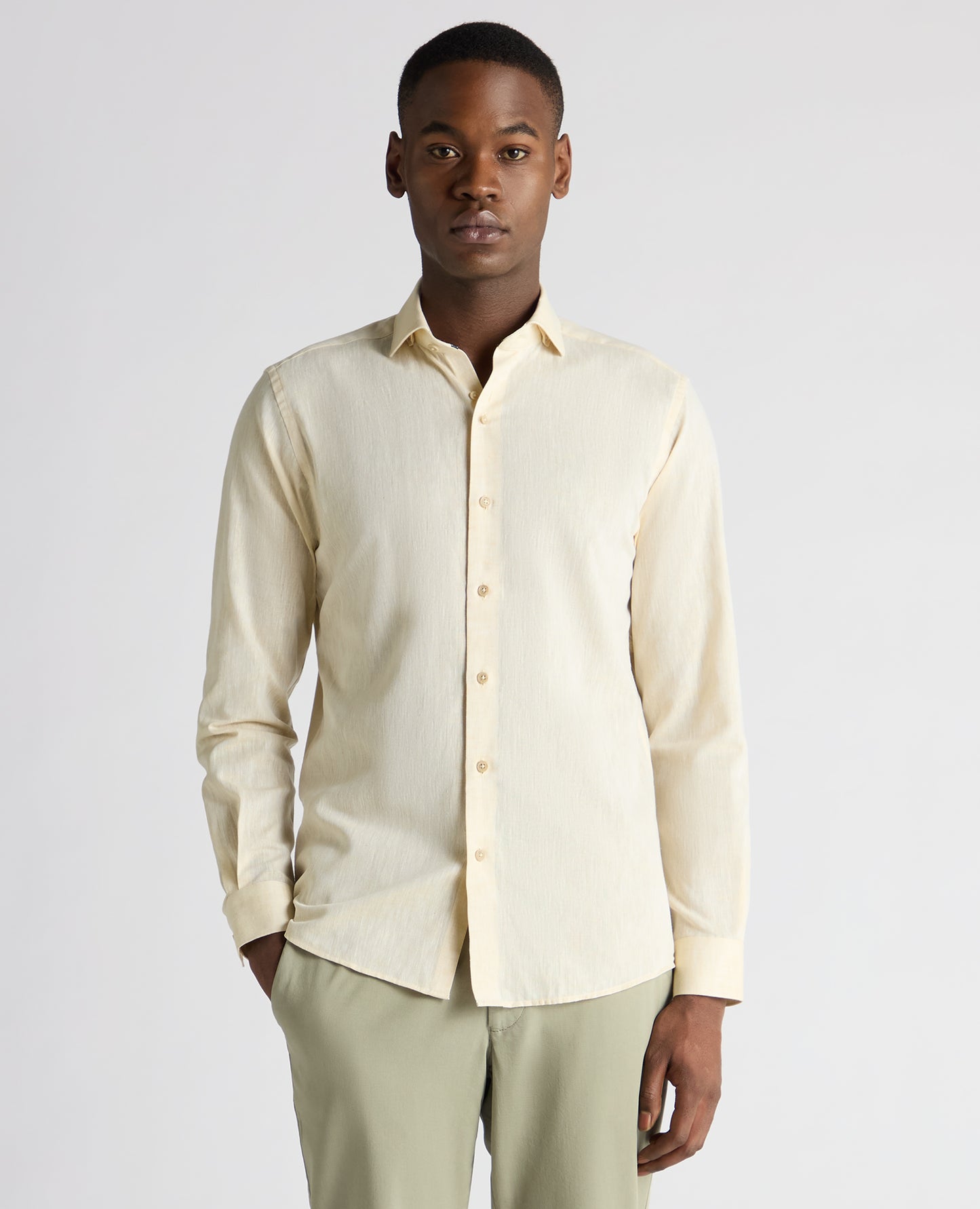 Tapered Fit Cotton-Linen Blend Shirt