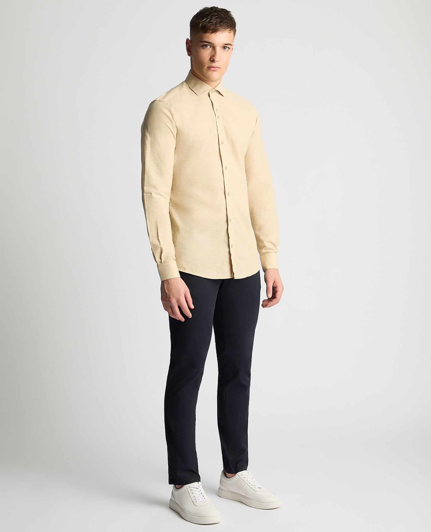 Tapered Fit Cotton Linen Mix Shirt