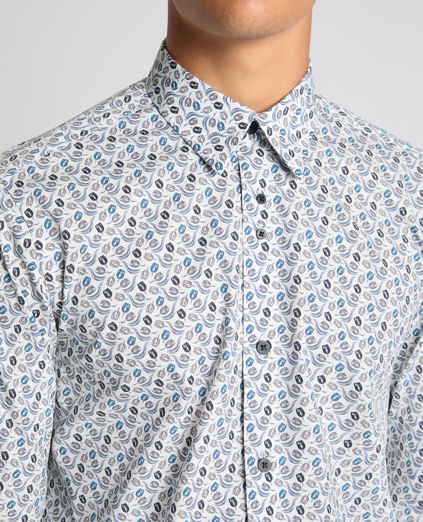 Slim Fit Floral Print Cotton Stretch Shirt