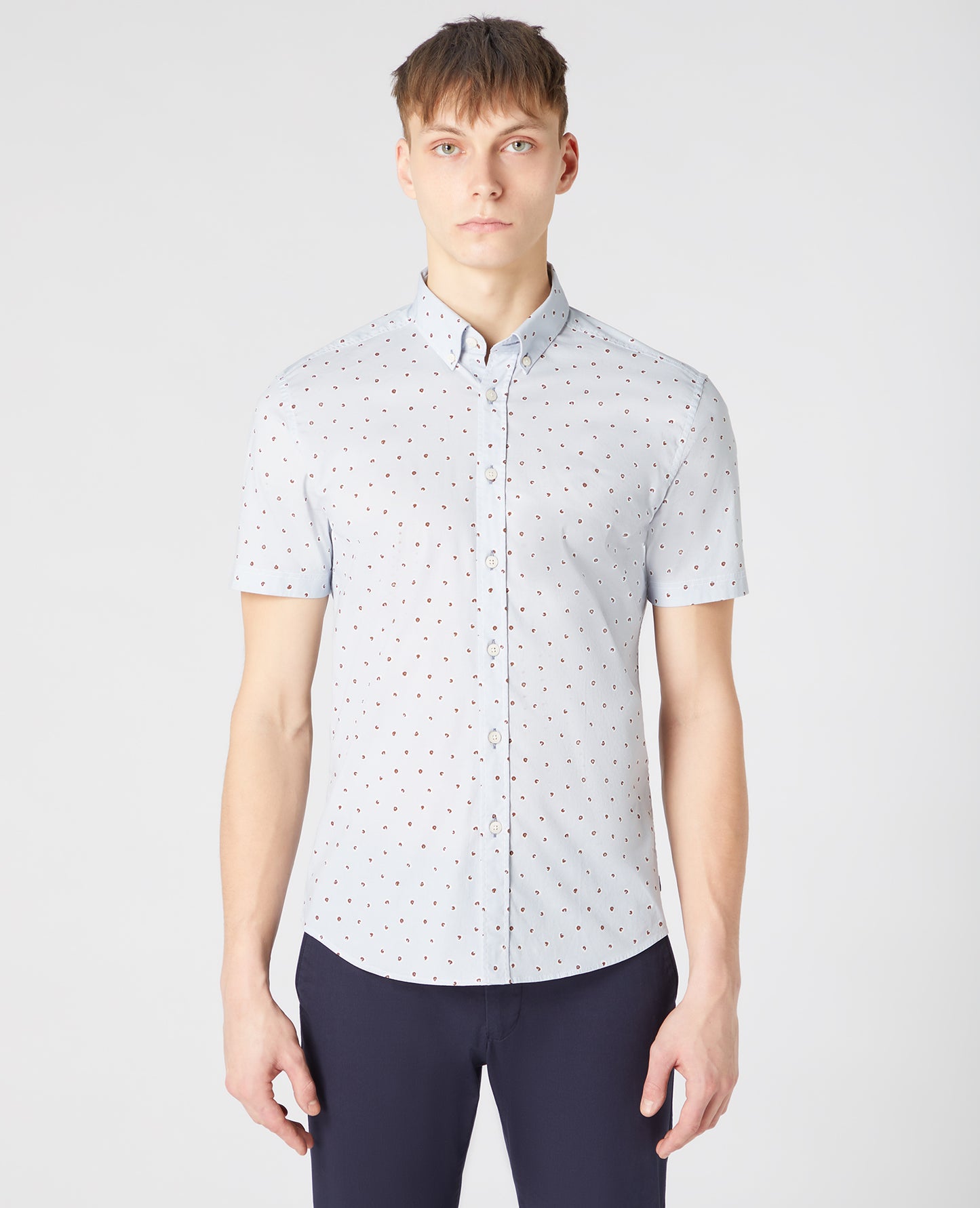 Tapered Fit Print Cotton Short Sleeve Shirt