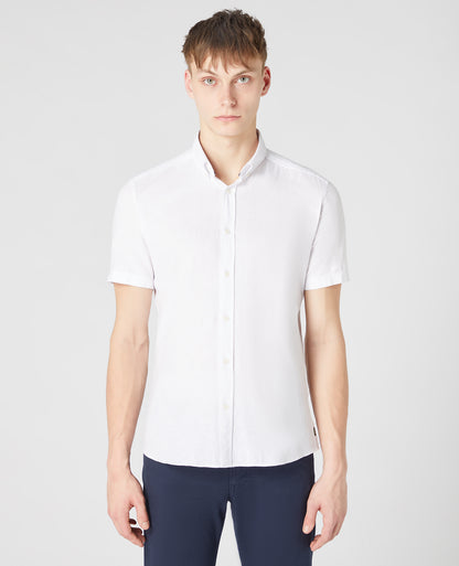 Tapered Fit Linen-Blend Short Sleeve Shirt