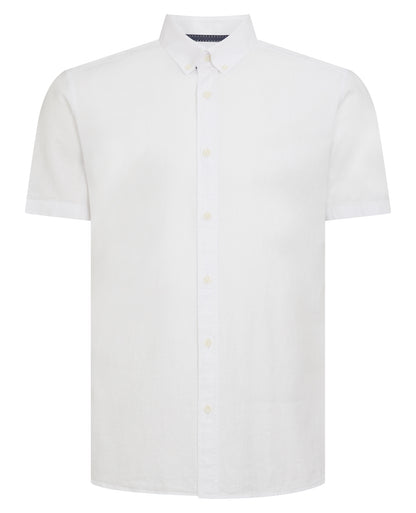 Tapered Fit Linen-Blend Short Sleeve Shirt