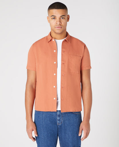 Tapered Fit Linen-Blend Short Sleeve Shirt