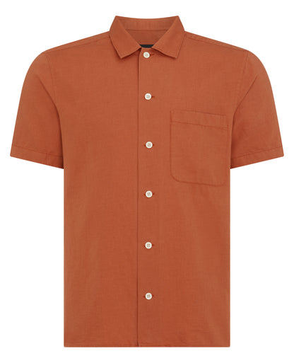 Tapered Fit Linen-Blend Short Sleeve Shirt