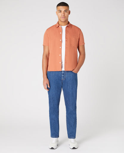 Tapered Fit Linen-Blend Short Sleeve Shirt