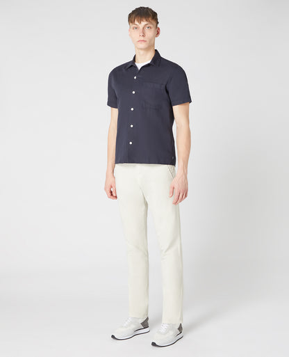 Tapered Fit Linen-Blend Short Sleeve Shirt