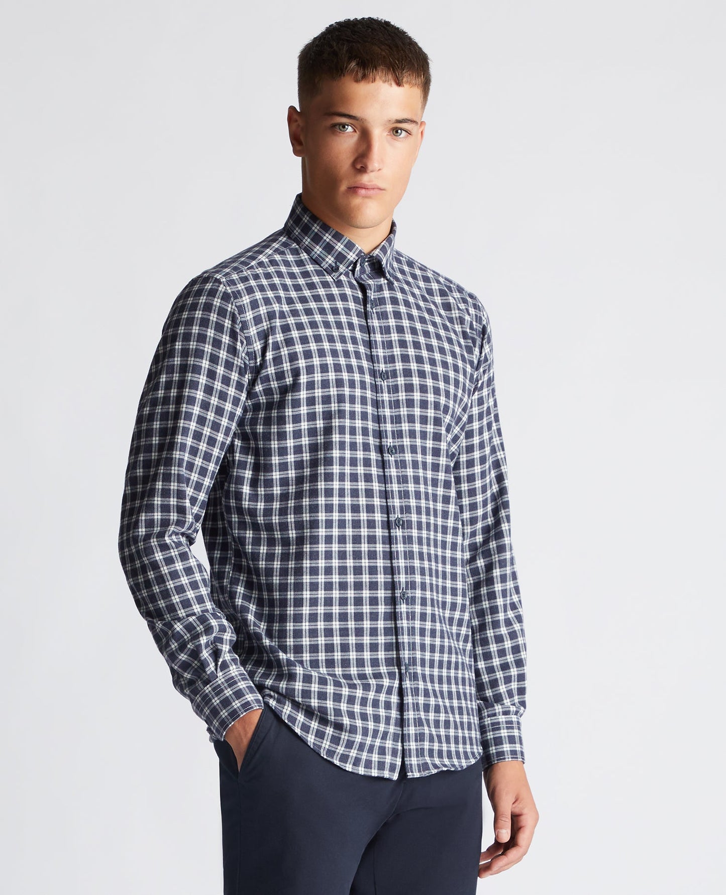 Tapered Fit Checked Cotton-Blend Shirt