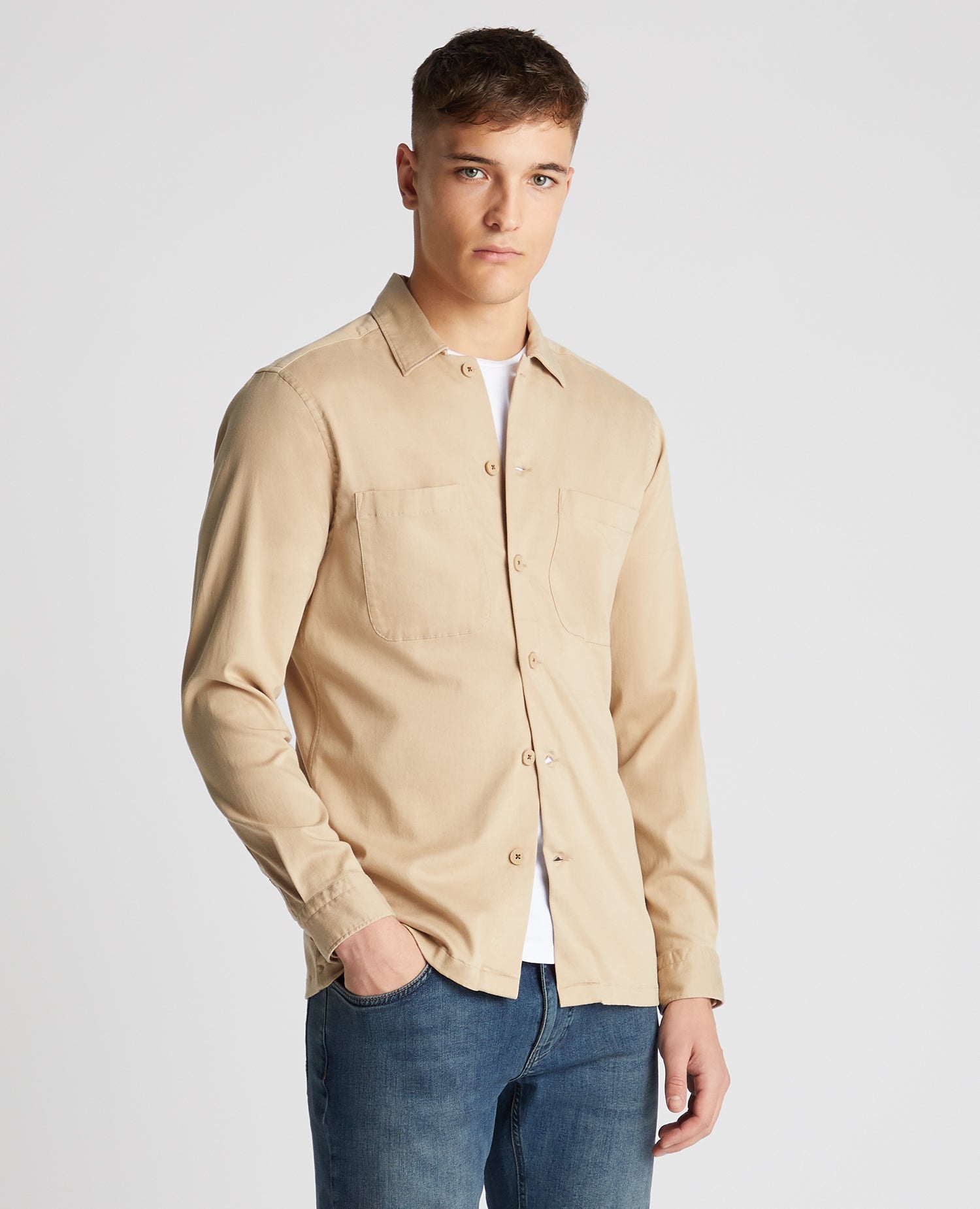 Tapered Fit Long Sleeve Tencel Overshirt