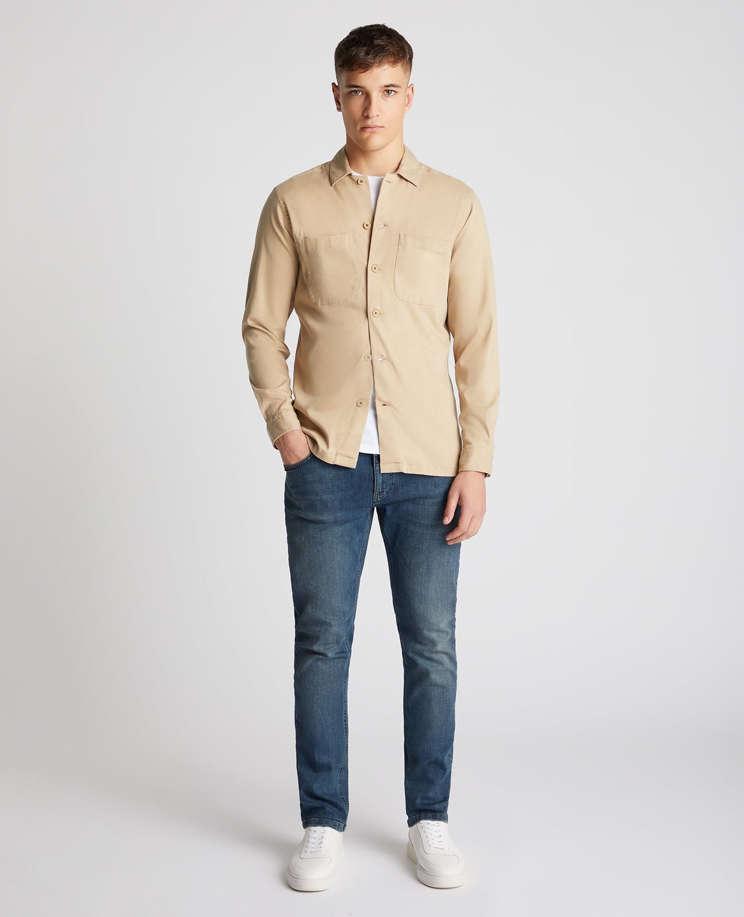 Tapered Fit Long Sleeve Tencel Overshirt