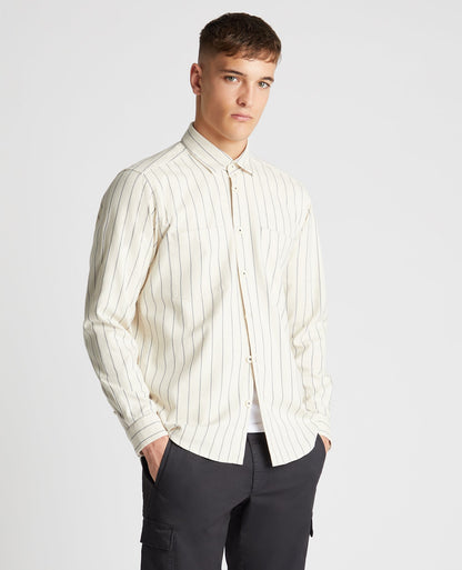 Tapered Fit Cotton Linen Mix Pinstripe Overshirt