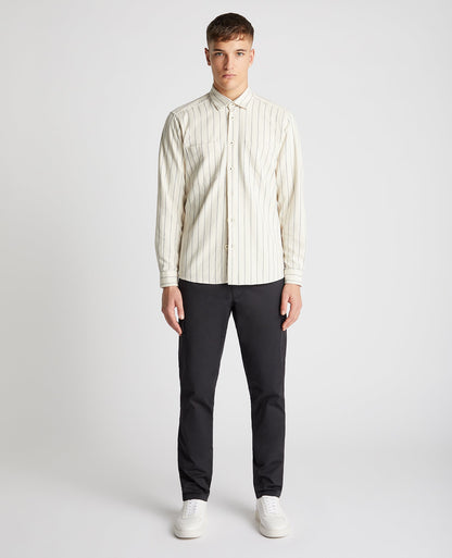 Tapered Fit Cotton Linen Mix Pinstripe Overshirt