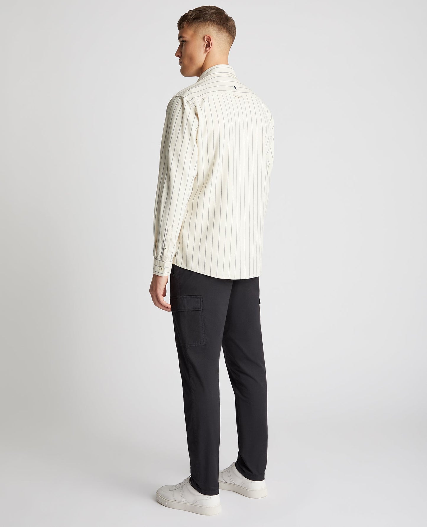 Tapered Fit Cotton Linen Mix Pinstripe Overshirt