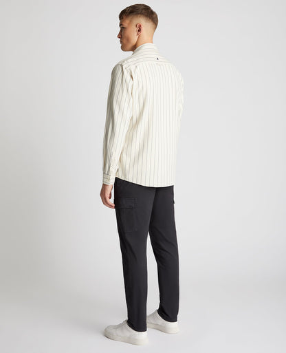 Tapered Fit Cotton Linen Mix Pinstripe Overshirt