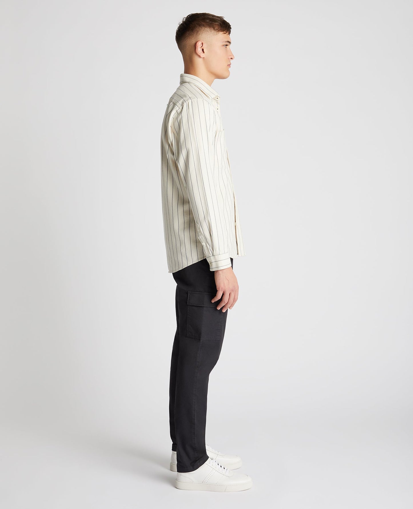 Tapered Fit Cotton Linen Mix Pinstripe Overshirt