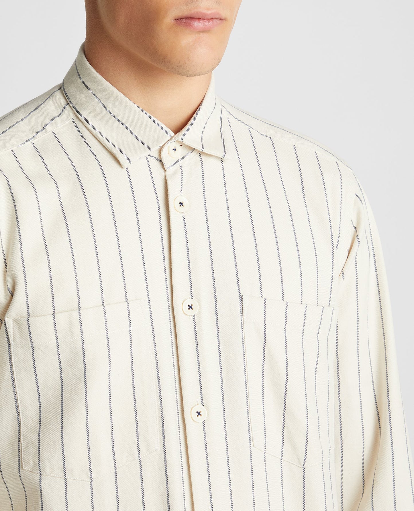 Tapered Fit Cotton Linen Mix Pinstripe Overshirt