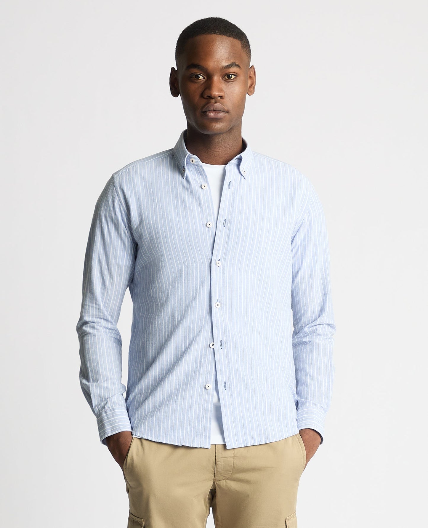 Slim Fit Pinstripe Cotton Linen Mix Shirt