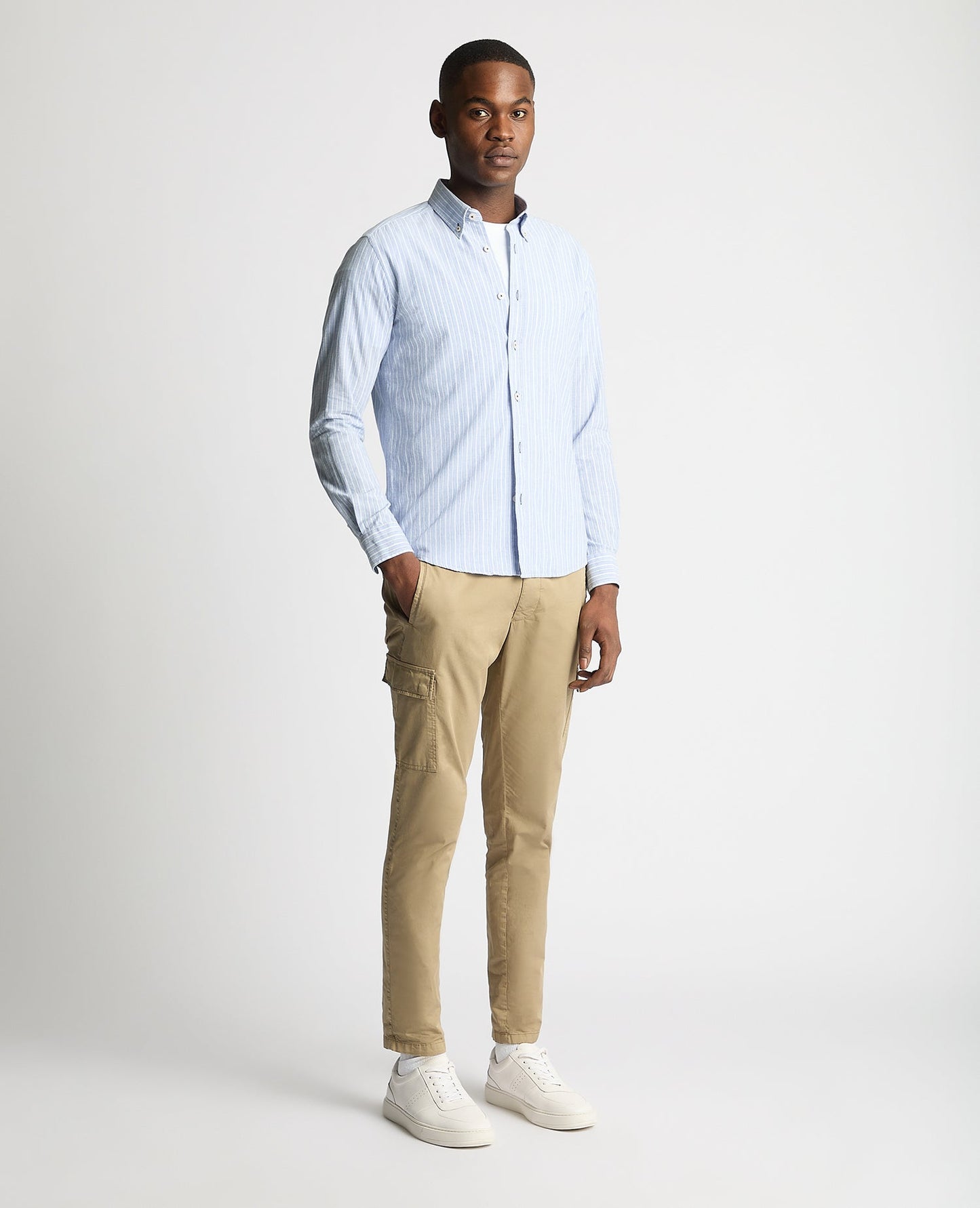 Slim Fit Pinstripe Cotton Linen Mix Shirt