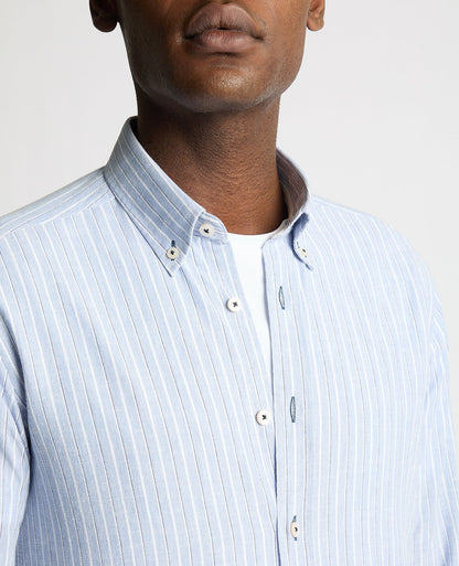 Slim Fit Pinstripe Cotton Linen Mix Shirt