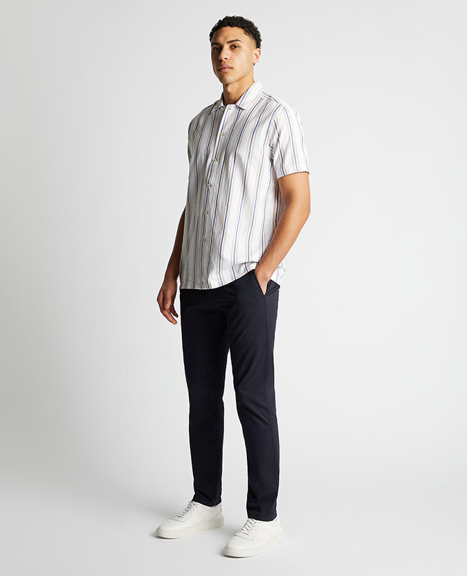 Tapered Fit Cotton Short Sleeve Stripe Shirt