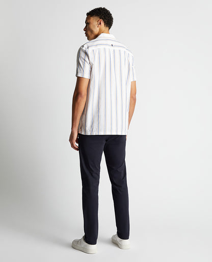 Tapered Fit Cotton Short Sleeve Stripe Shirt