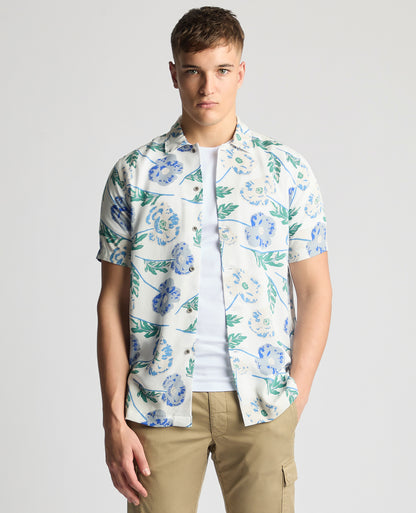 Tapered Fit Cotton Short Sleeve Floral Shirt