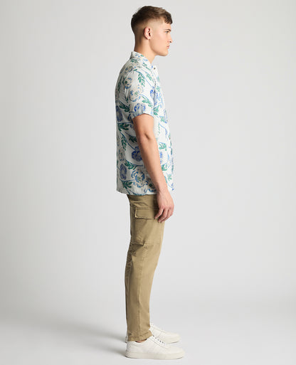 Tapered Fit Cotton Short Sleeve Floral Shirt