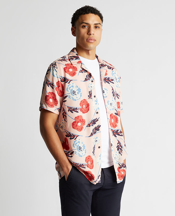 Tapered Fit Cotton Short Sleeve Floral Shirt