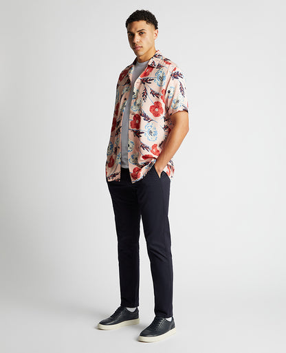 Tapered Fit Cotton Short Sleeve Floral Shirt