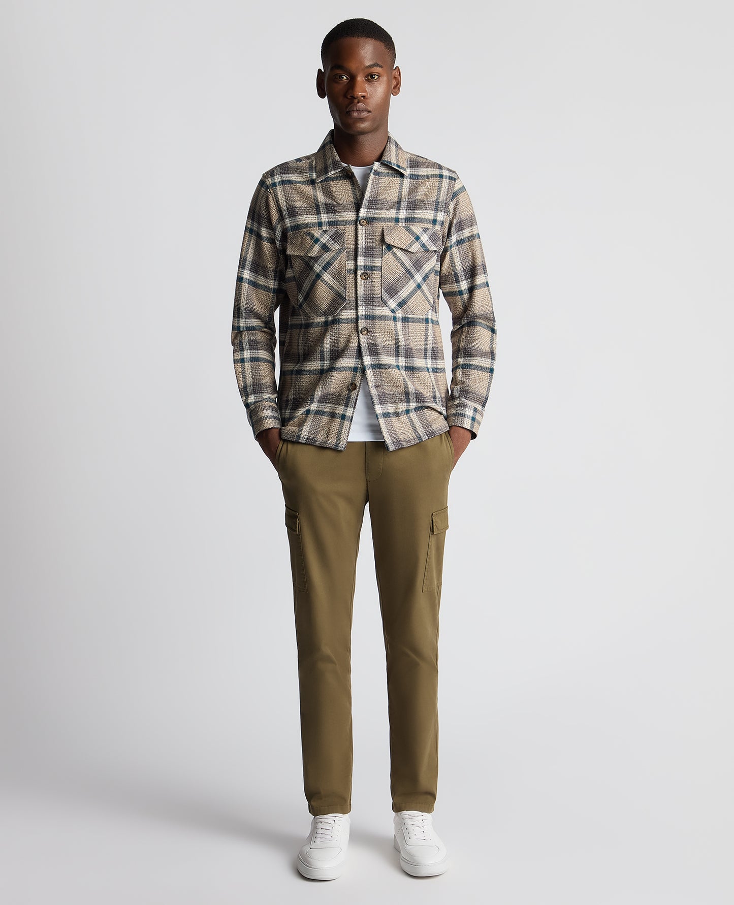 Tapered Fit Cotton Checked Overshirt