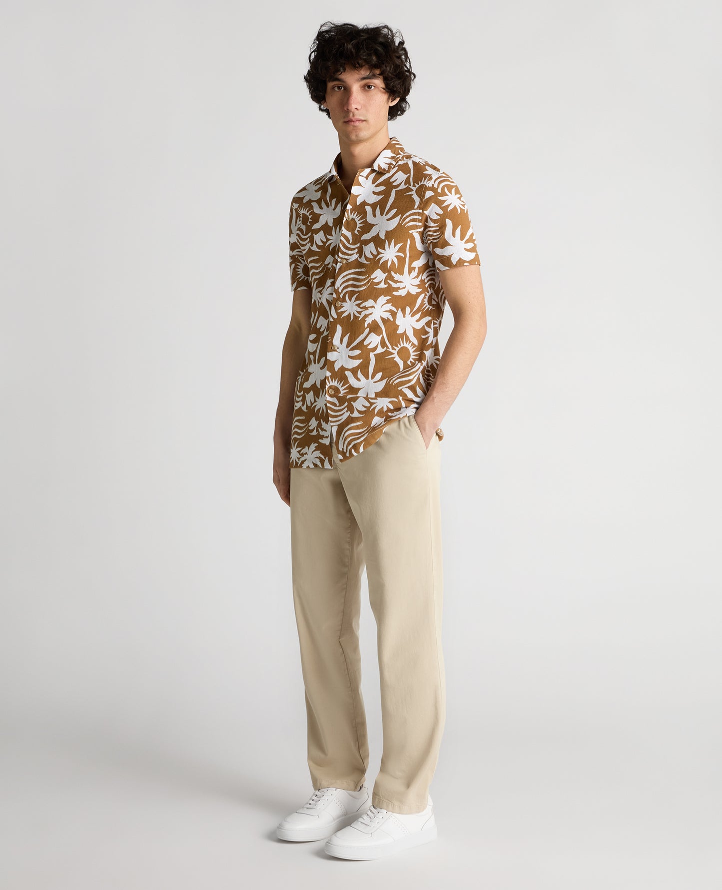 Tapered Fit Floral Print Cotton Shirt