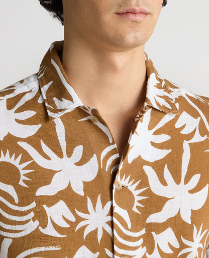 Tapered Fit Floral Print Cotton Shirt