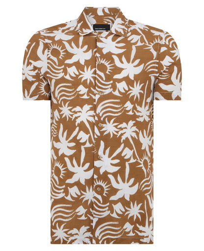 Tapered Fit Floral Print Cotton Shirt