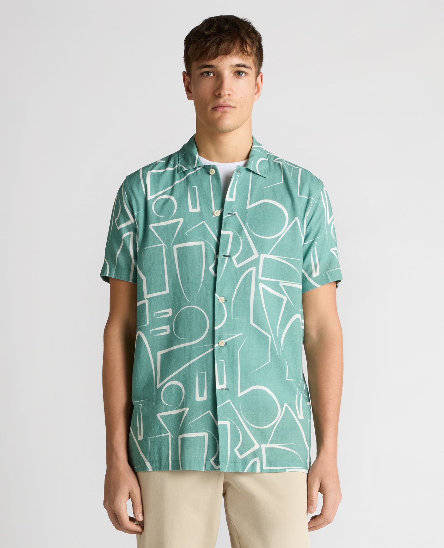 Tapered Fit Linen-Blend Abstract Print Shirt