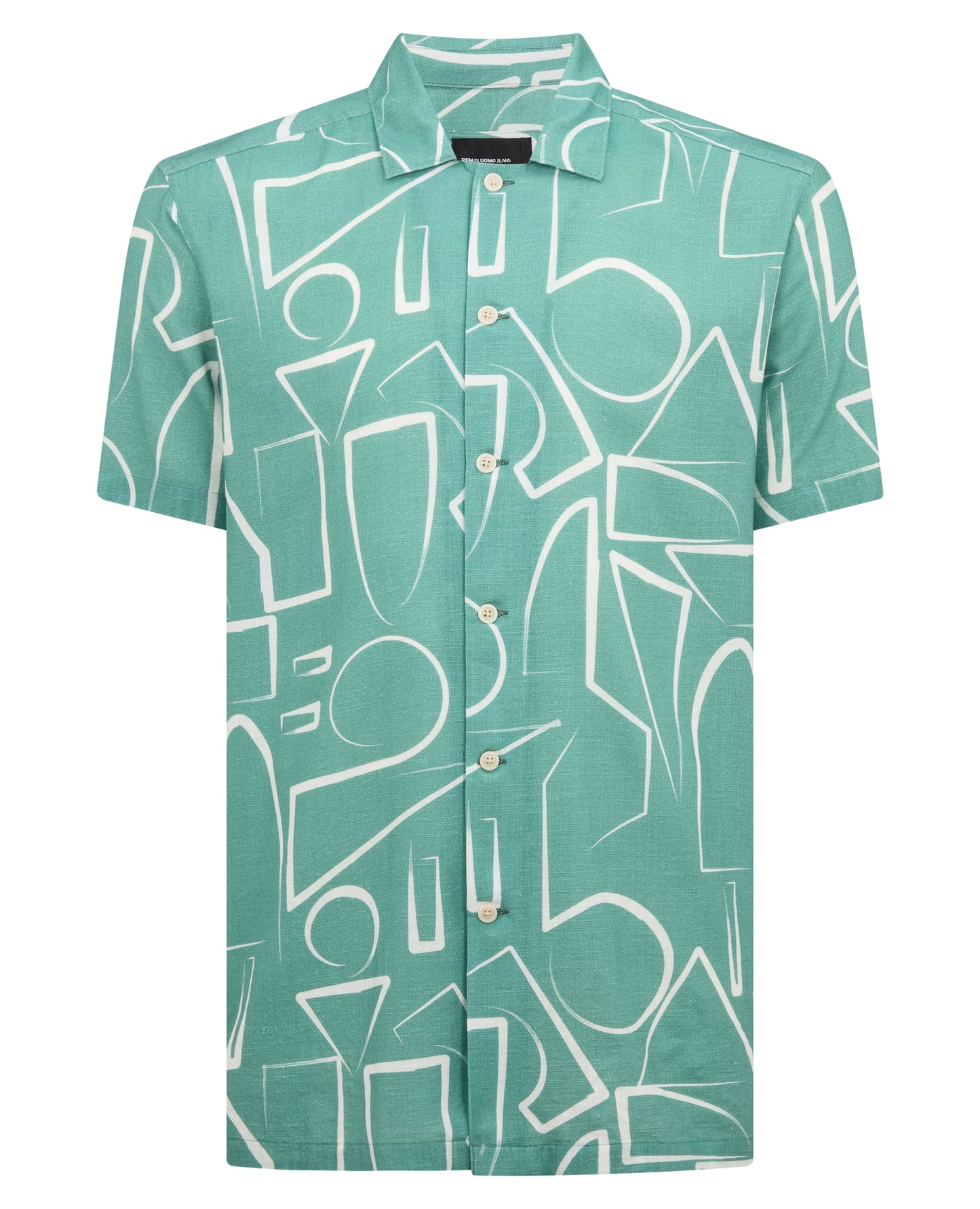 Tapered Fit Linen-Blend Abstract Print Shirt