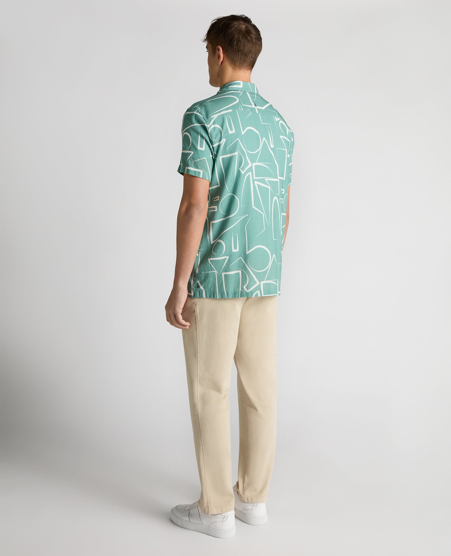 Tapered Fit Linen-Blend Abstract Print Shirt