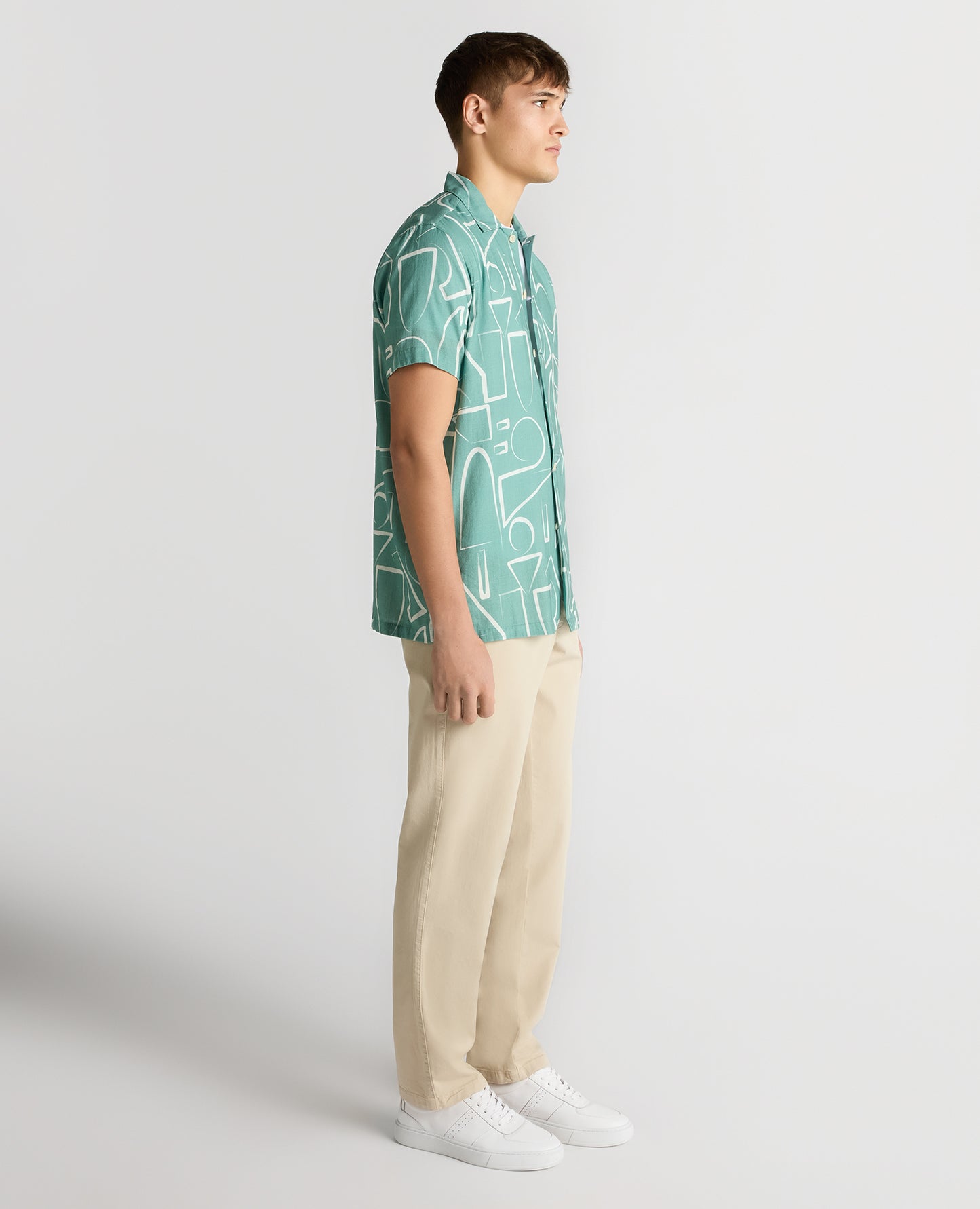 Tapered Fit Linen-Blend Abstract Print Shirt