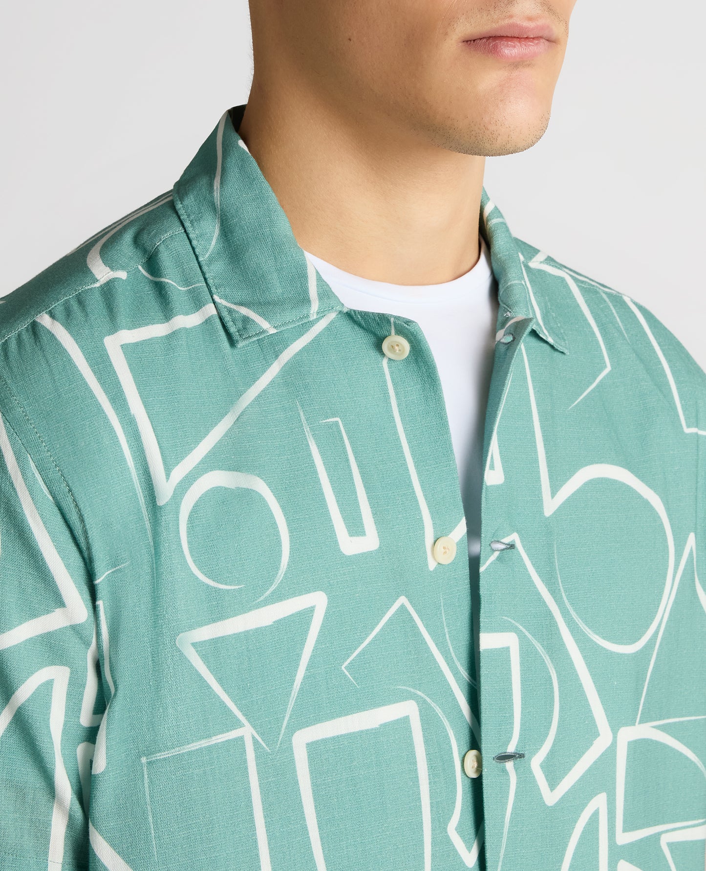 Tapered Fit Linen-Blend Abstract Print Shirt