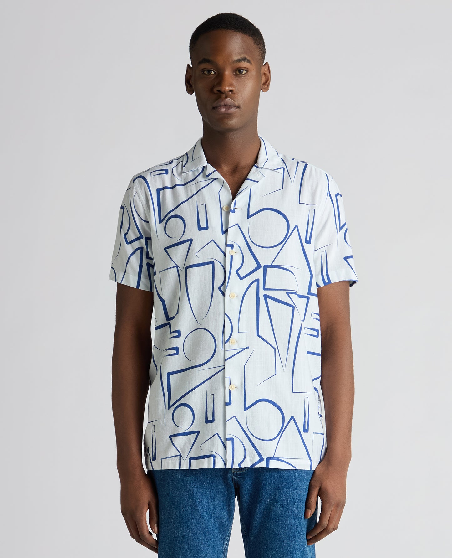 Tapered Fit Linen-Blend Abstract Print Shirt