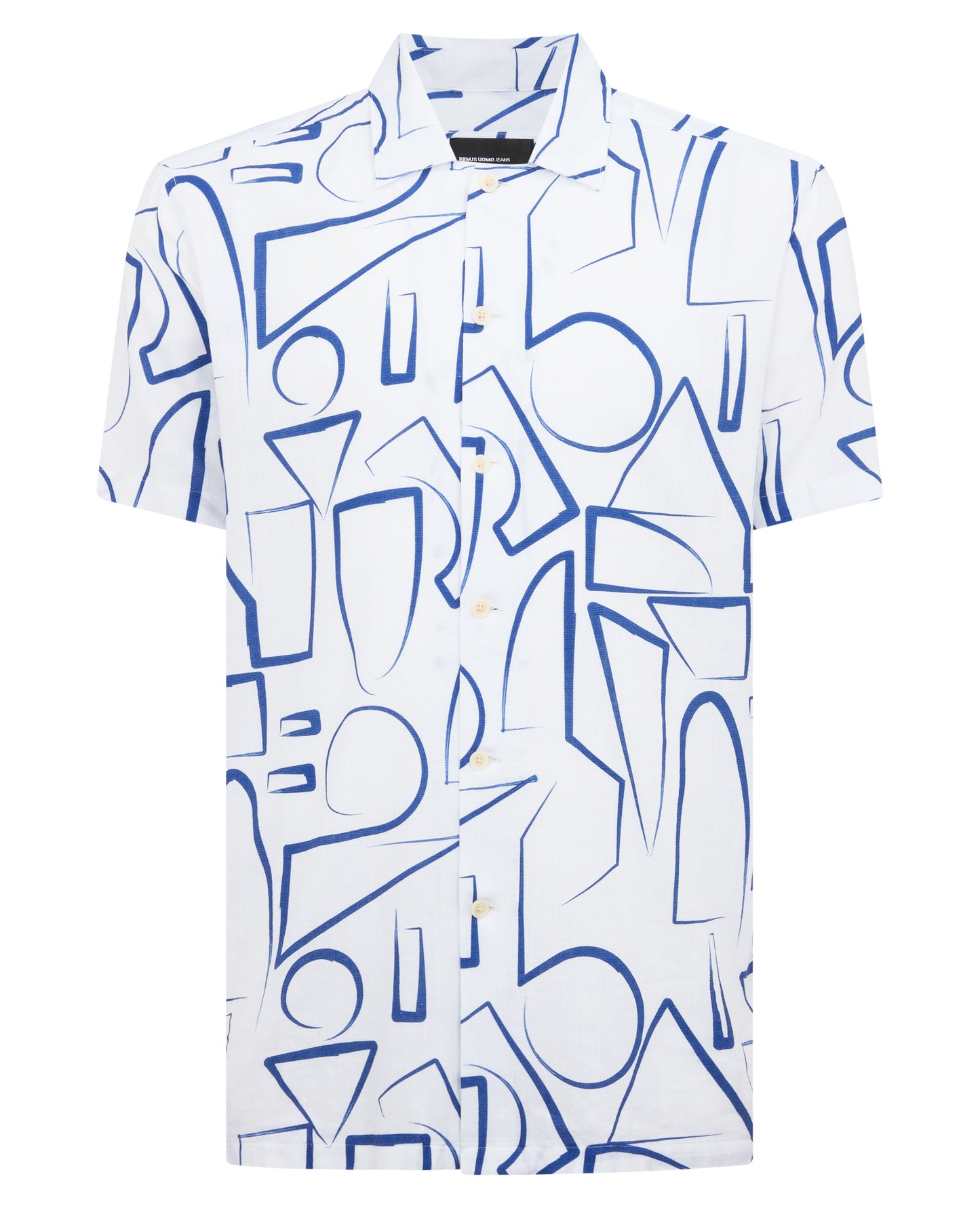 Tapered Fit Linen-Blend Abstract Print Shirt