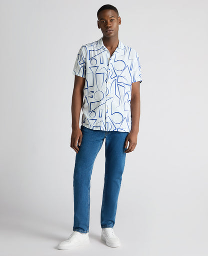 Tapered Fit Linen-Blend Abstract Print Shirt