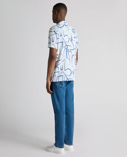 Tapered Fit Linen-Blend Abstract Print Shirt