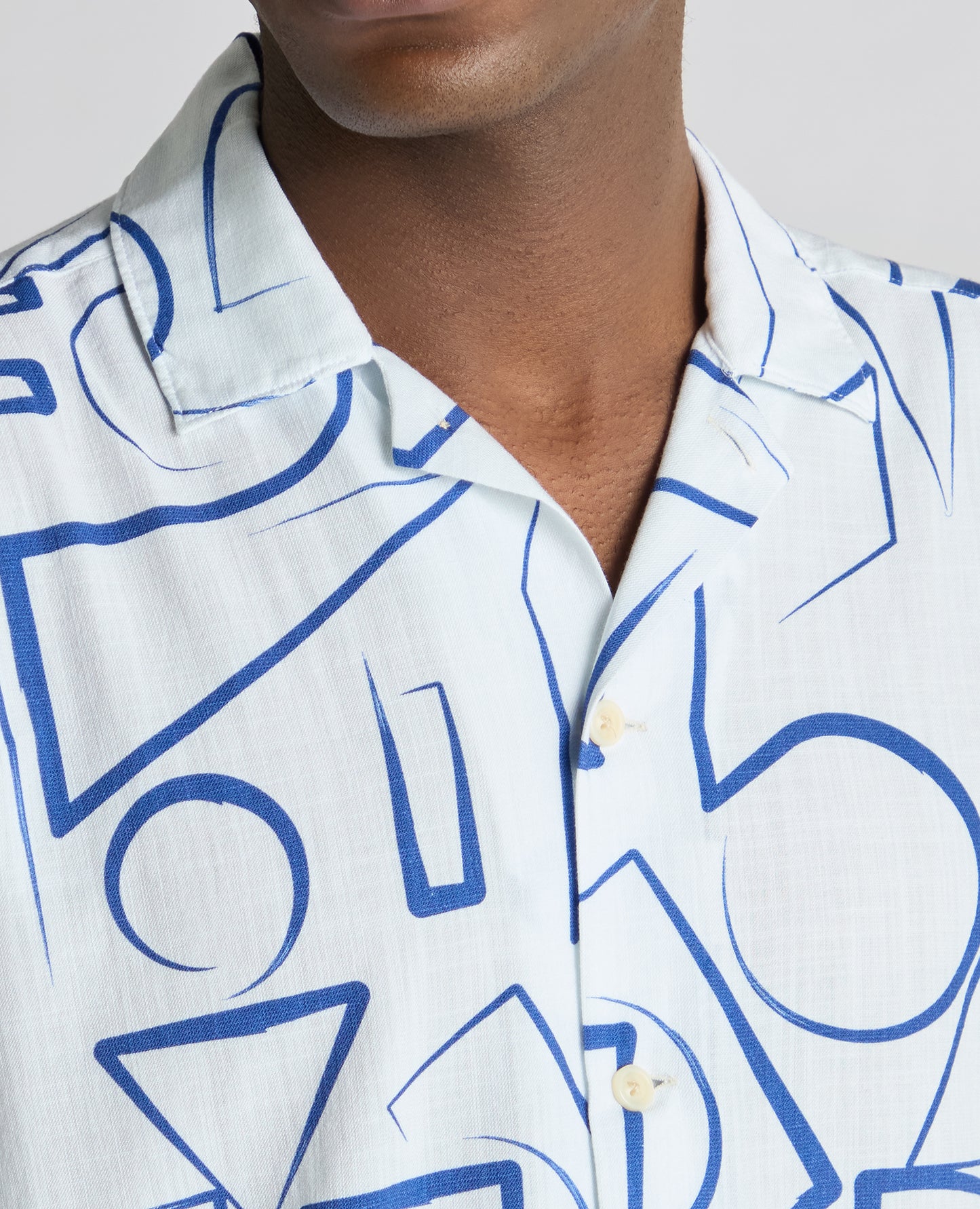 Tapered Fit Linen-Blend Abstract Print Shirt