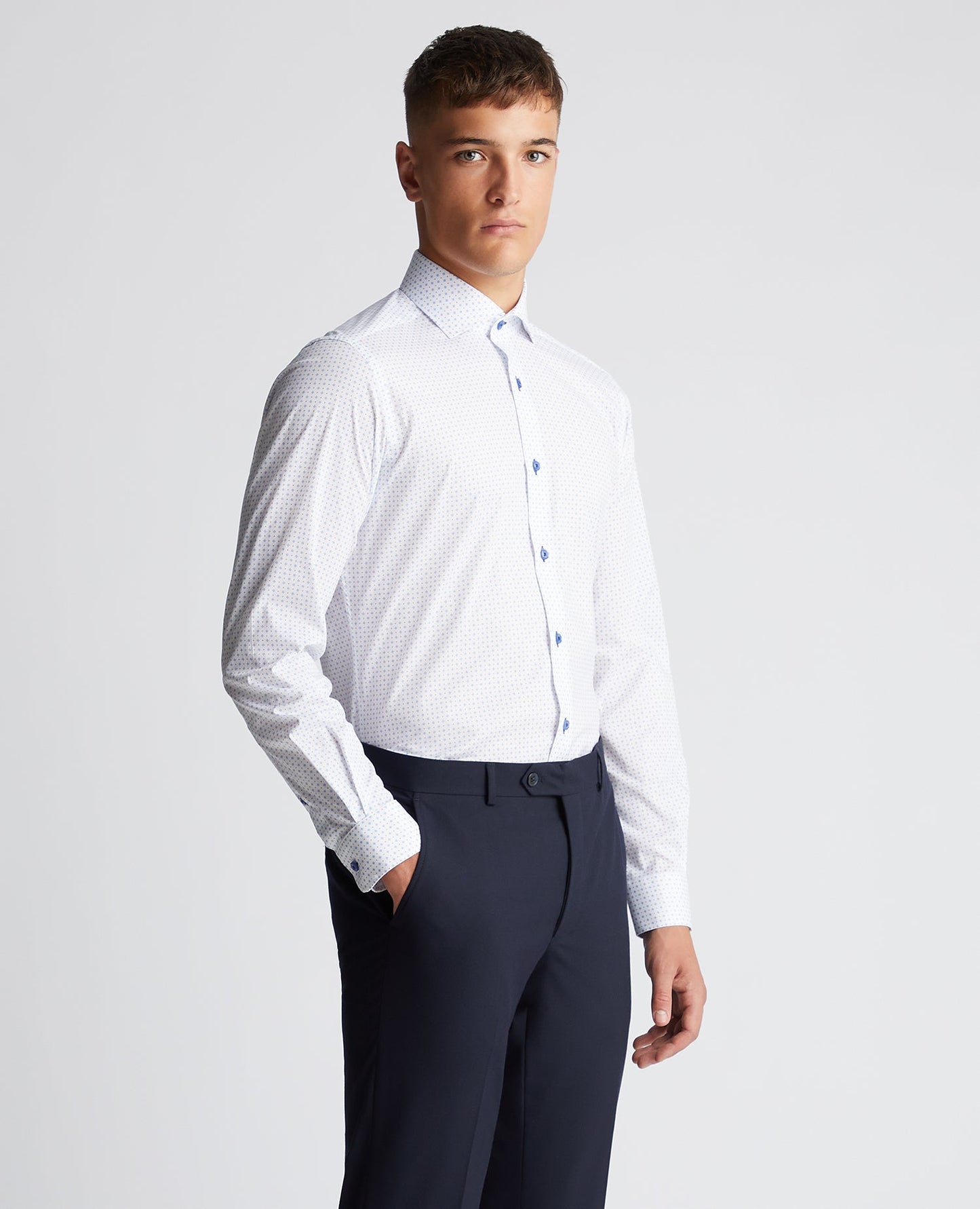 Tapered Fit Print Cotton-Stretch Shirt