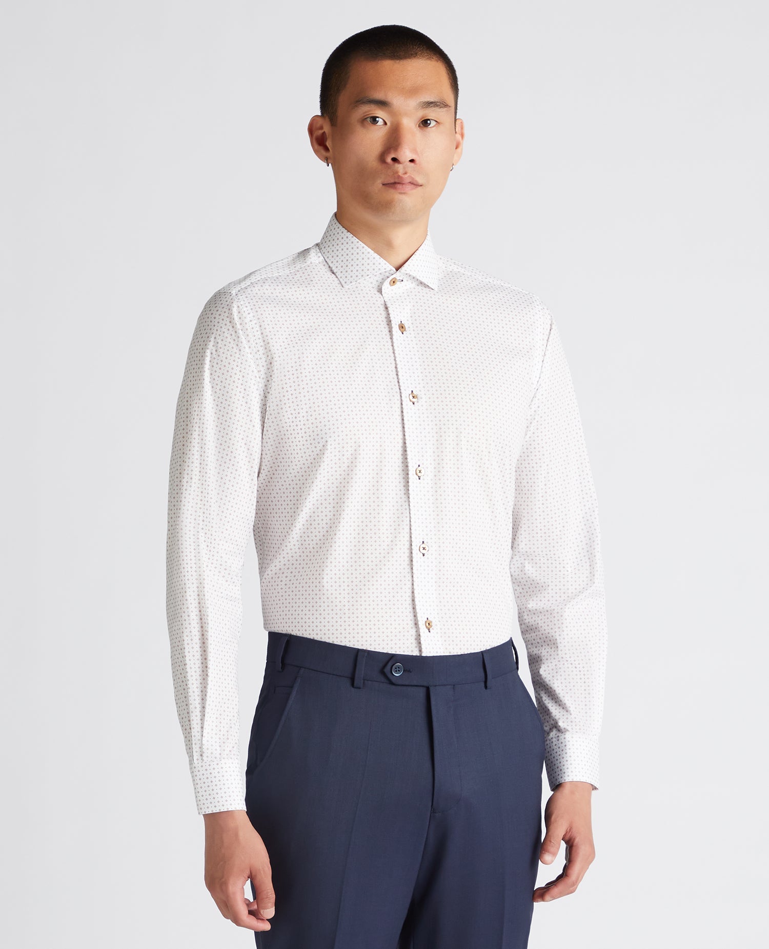 Tapered Fit Print Cotton-Stretch Shirt