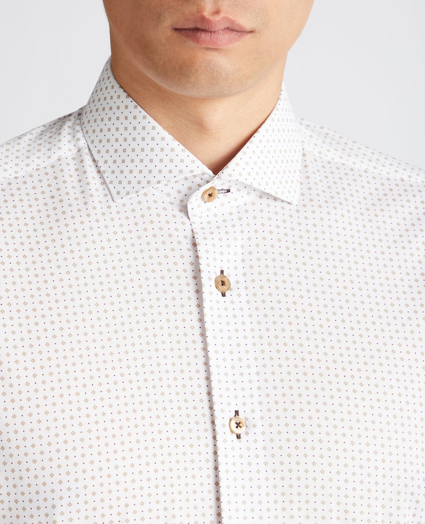 Tapered Fit Print Cotton-Stretch Shirt