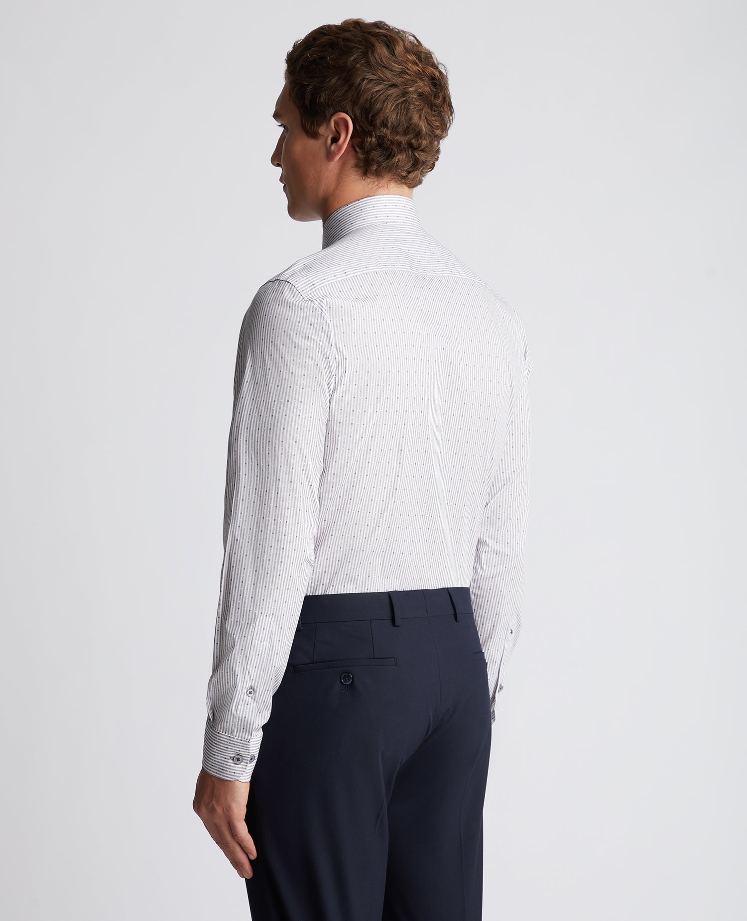 Tapered Fit Striped Cotton-Stretch Shirt