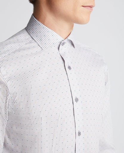 Tapered Fit Striped Cotton-Stretch Shirt